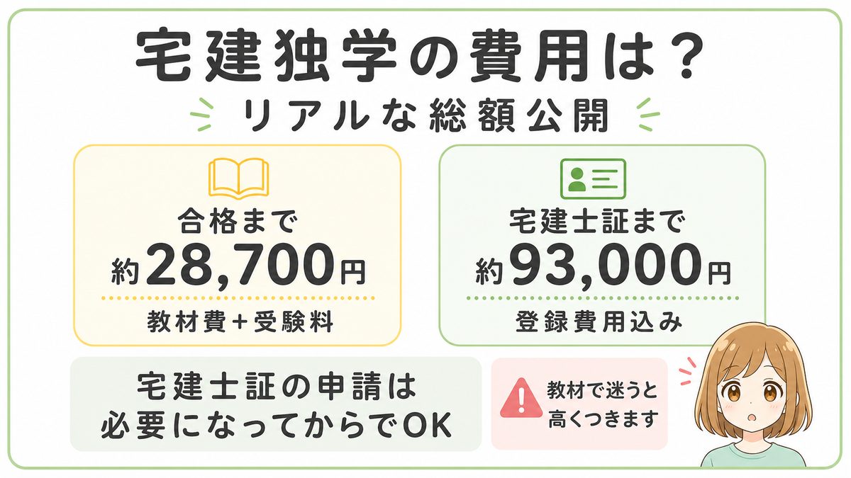 宅建独学で合格までと宅建士証取得までにかかった費用を比較した図解