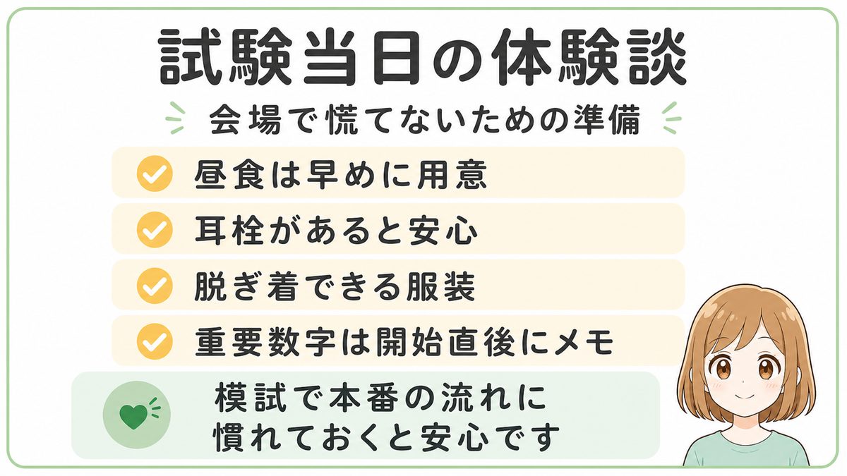 宅建試験当日に慌てないための昼食や耳栓や服装などの準備チェックリスト