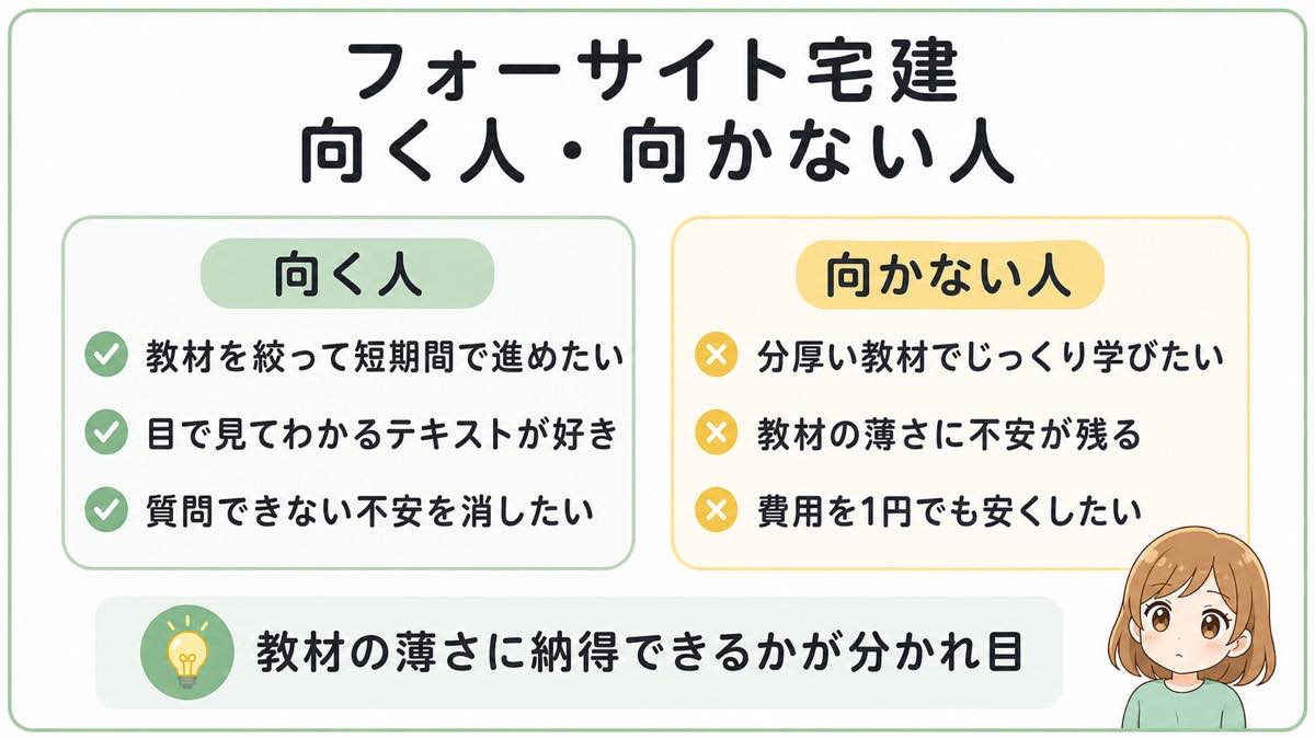 フォーサイト宅建が向く人と向かない人の比較図