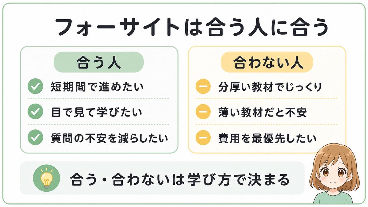 フォーサイト宅建が合う人と合わない人のまとめ図