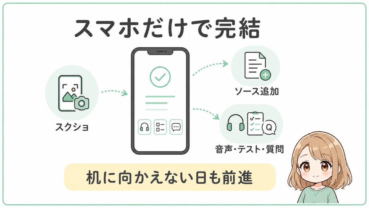 NotebookLM勉強法はスマホだけで完結できることを示した図