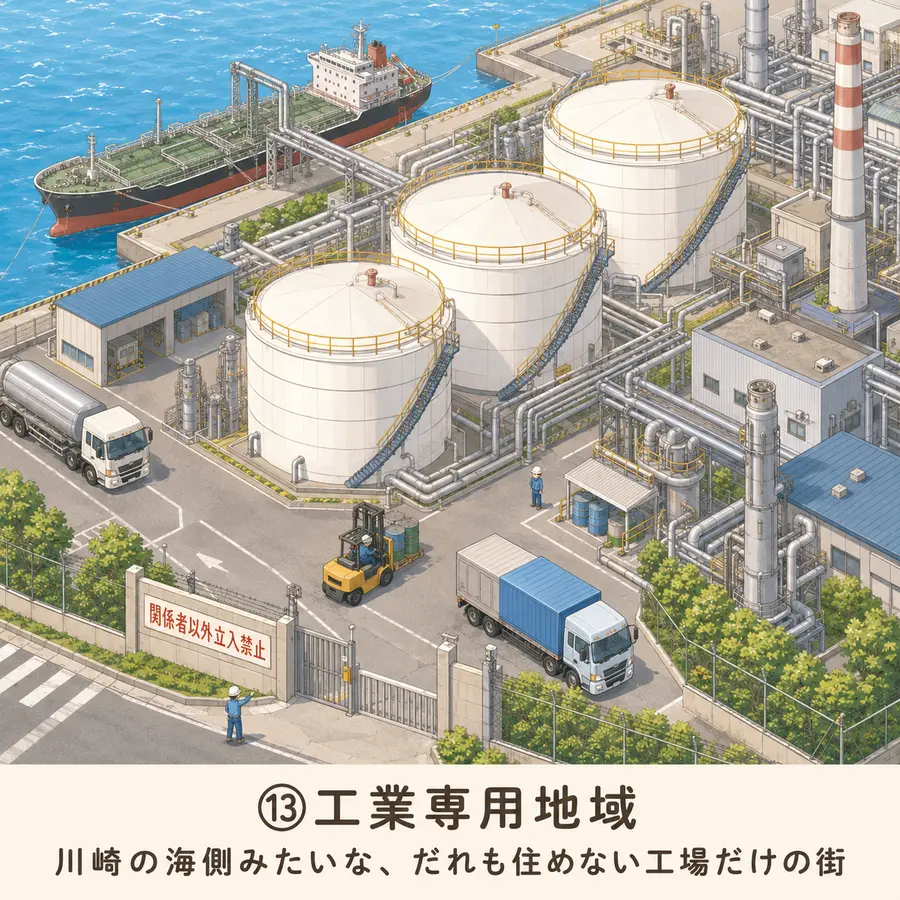 工業専用地域のイメージイラスト：川崎の海側みたいな、だれも住めない工場だけの街