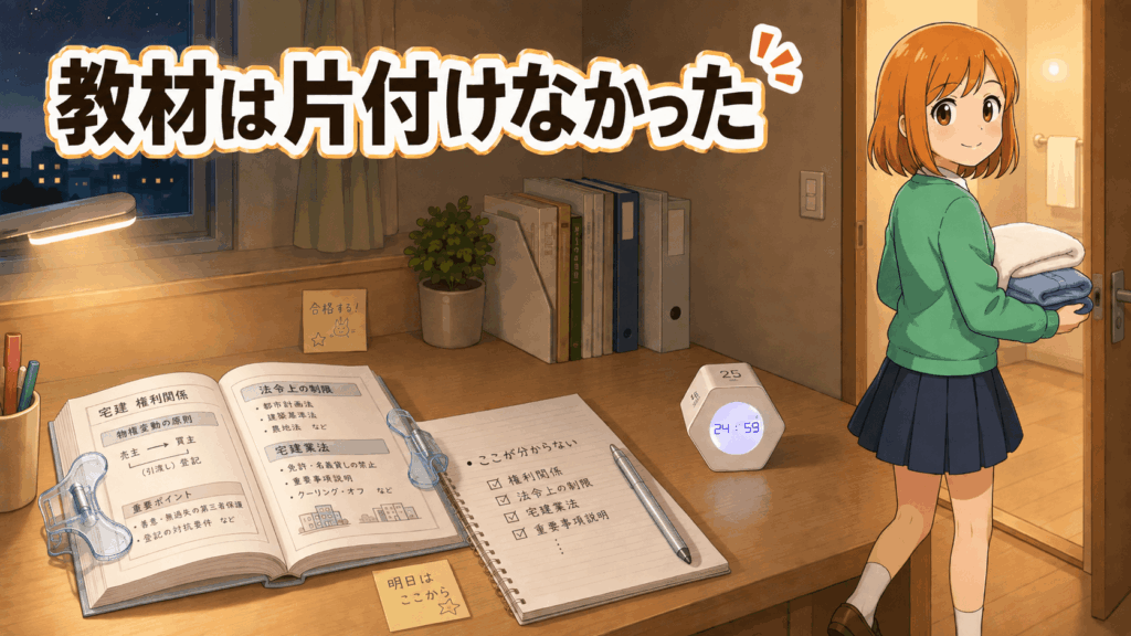 教材は広げたままで翌日勉強できるようにする