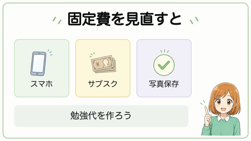 固定費を見直して宅建の勉強代を作る考え方の図