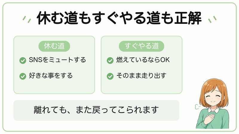 休む道もすぐやる道も正解