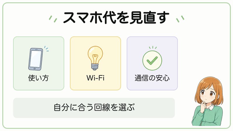 スマホ代を使い方に合わせて見直すポイントの図