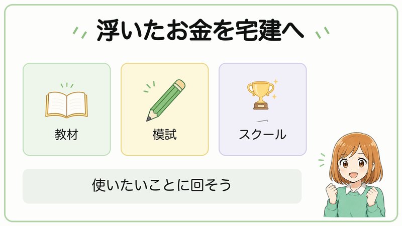 浮いたお金を宅建の教材や模試に回す考え方の図