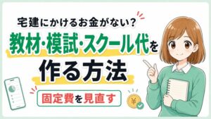 宅建の教材・模試・スクール代を固定費の見直しで作る方法を示すアイキャッチ