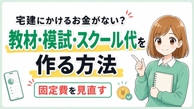 宅建の教材・模試・スクール代を固定費の見直しで作る方法を示すアイキャッチ